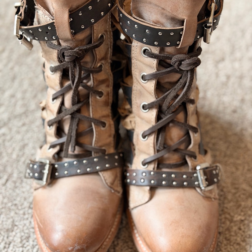 Freebird Brown Leather Ankle Boots with Studded Straps - Picture 6 of 7